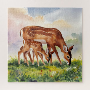 Puzzle Cerf peint maman et bébé