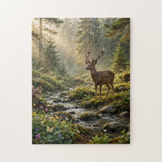 Puzzle Cerfs dans une forêt brumeuse
