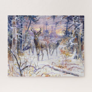 Puzzle Cerfs dans une forêt enneigée (saison hivernale)