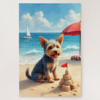 Puzzle Cesky Terrier Beach Sandcastle Scene