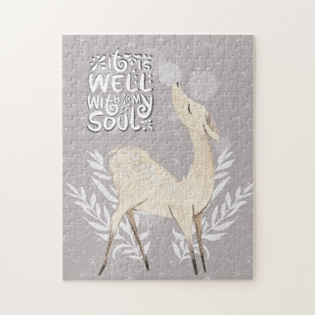 Puzzle C'est bien avec mon âme, Cerf d'Aquarelle d'hiver (Vertical)