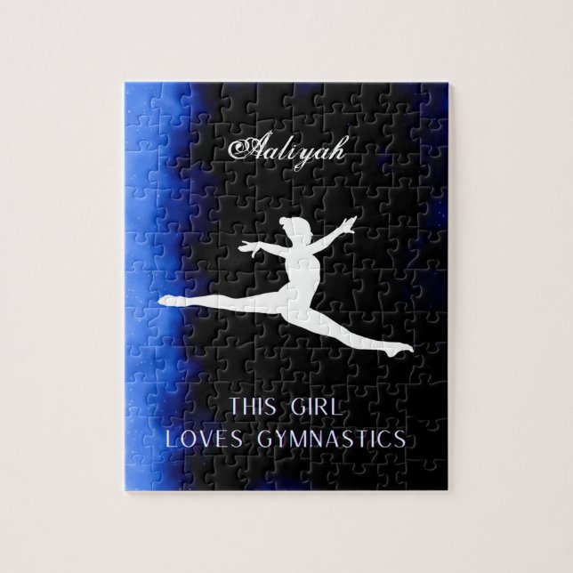 Puzzle Cette Fille Aime La Gymnastique Noir, Bleu, Blanc (Vertical)