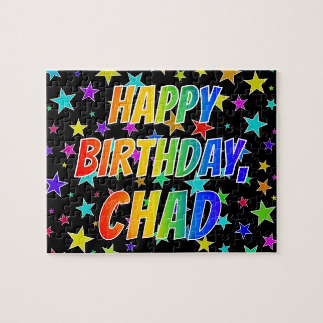 Puzzle "CHAD" Prénom, Amusant "HEUREUX ANNIVERSAIRE" (Horizontal)