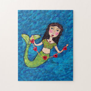 Puzzle Chaîne de sirène verte d'art populaire des Coeurs 