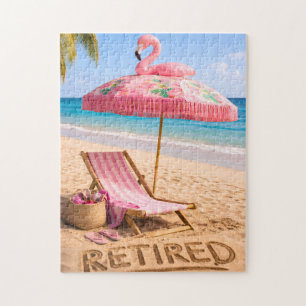 Puzzle Chaise de plage et parasol à thème flamant rose re