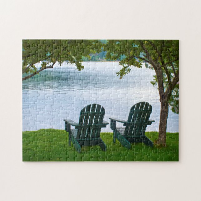 Puzzle Chaises Adirondack face à un lac - Photographie (Horizontal)