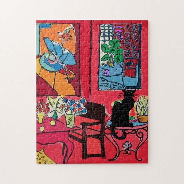 Puzzle Chambre rouge avec chat noir (Vertical)