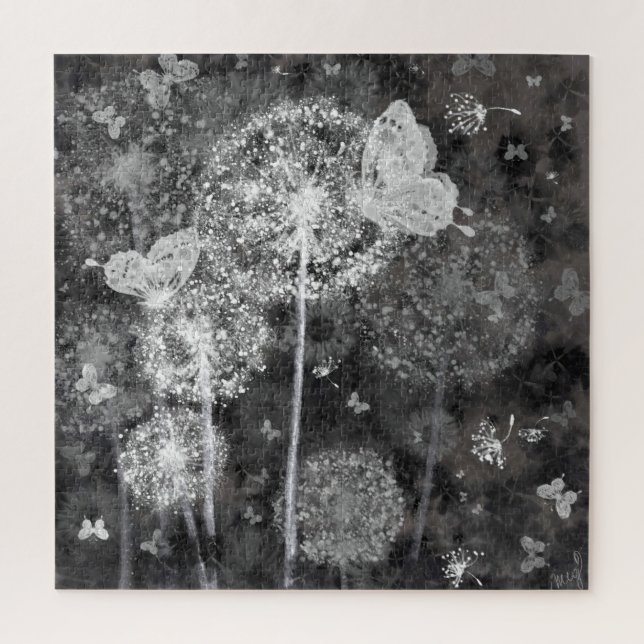 Puzzle Champ Dandelions - Collection d'art noir blanc (Vertical)