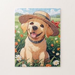 Puzzle Champ de fleurs Labrador Retriever
