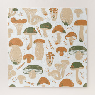 Puzzle Champignons comestibles Linocut Motif Vintage