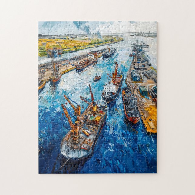 Puzzle Champs de tulipes avec grange et ruisseau, peintur (Vertical)