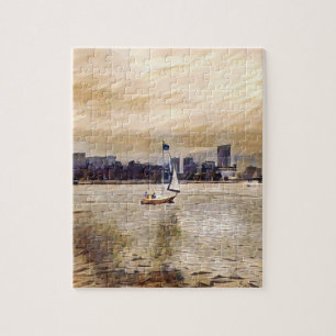 Puzzle Chantier naval de voilier bronze bleu