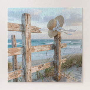 Puzzle Chapeau de soleil sur un poteau de clôture rustiqu