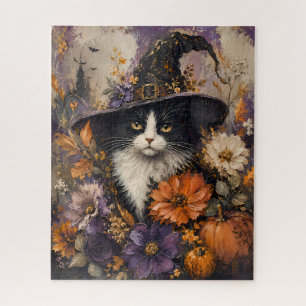 Puzzle Chapeau de sorcière de chat noir vintage automne f