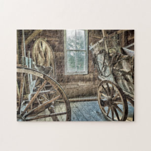 Puzzle Chariot couvert, roue de chariot en bois