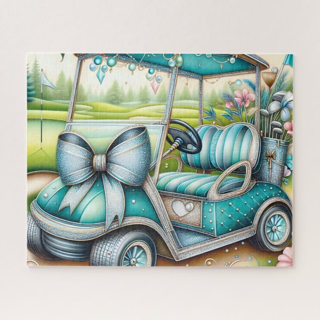 Puzzle Chariot de golf de luxe Teal Bow (Horizontal)