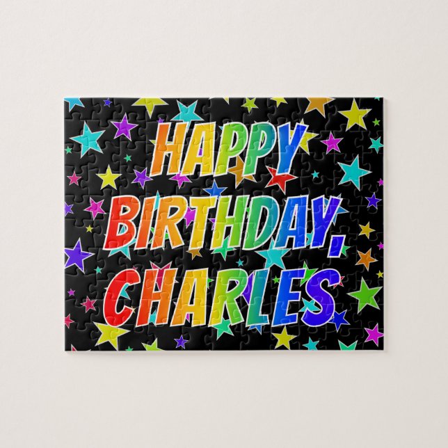 Puzzle "CHARLES" Prénom, amusant "HEUREUX ANNIVERSAIRE" (Horizontal)