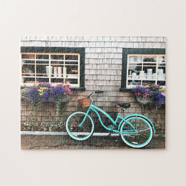 Puzzle Charmant Cape Cod Blue Bicycle Fleurs Chic (Horizontal)