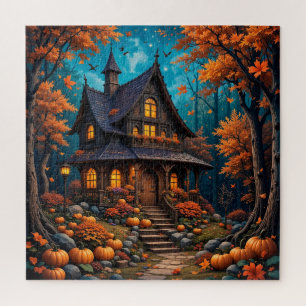 Puzzle Charmant chalet avec Citrouilles dans une forêt d'