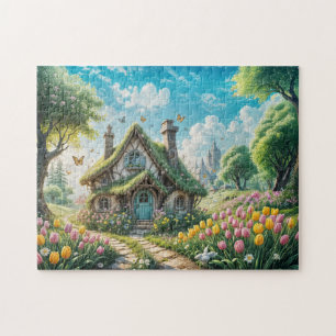 Puzzle Charmant Cottage avec Jardin de Tulipes