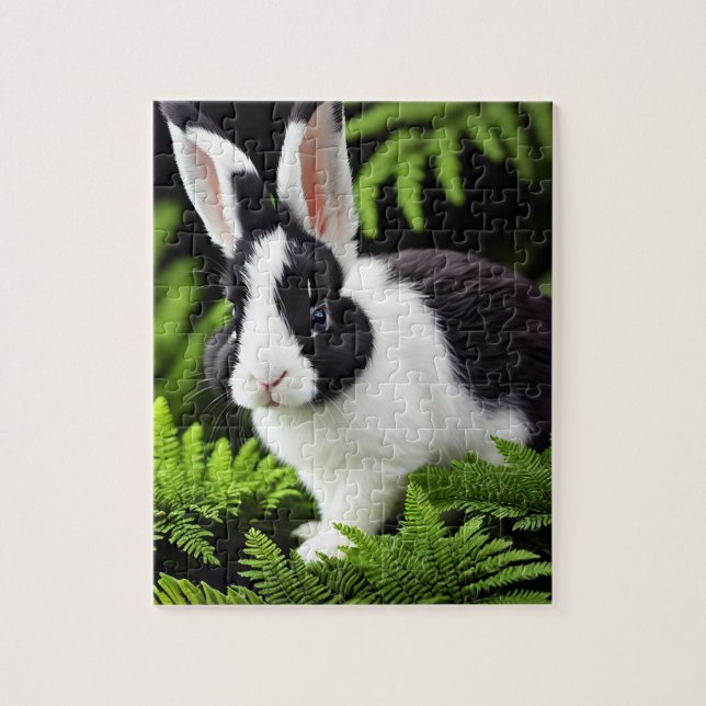 Puzzle "Charme classique : le lapin lapin noir et blanc" (Vertical)