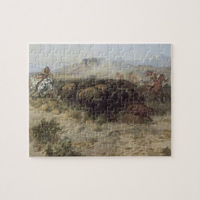 Puzzle Chasse au bison no 26 par CM Russell, Indiens Vint (Horizontal)