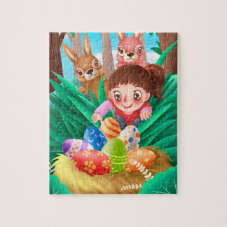 Puzzle Chasse aux œufs de Pâques Fille Mignonne