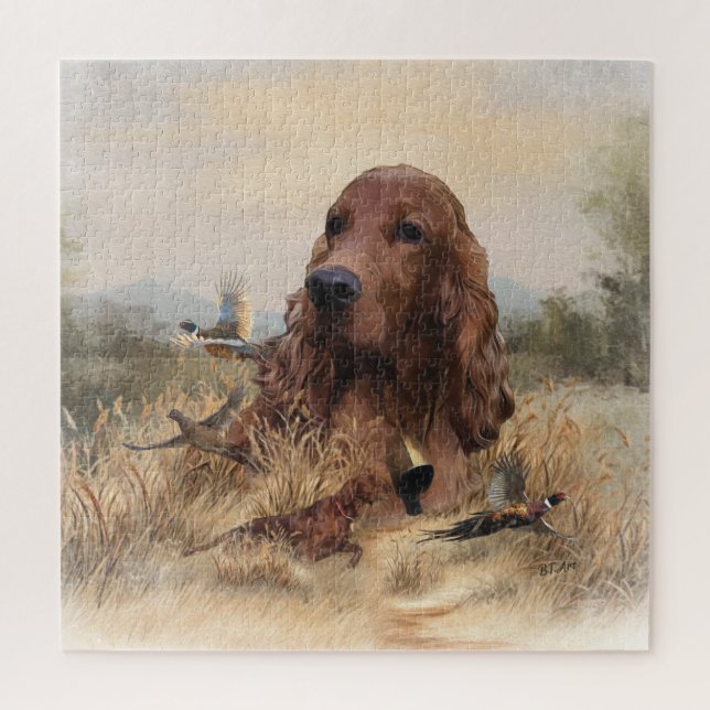 Puzzle Chasse de Setter irlandais faisan, Art (Vertical)