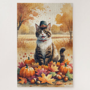 Puzzle Chat abyssin à l'automne quitte Thanksgiving Art