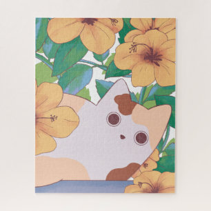 Puzzle Chat adorable avec fleurs