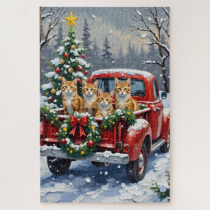 Puzzle Chat angora turc camion rouge Noël vacances