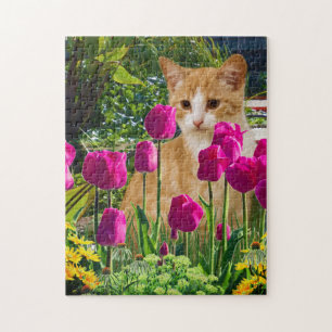 Puzzle Chat au gingembre dans le jardin de Tulip