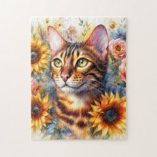 Puzzle Chat Bengal Aquarelle Florale