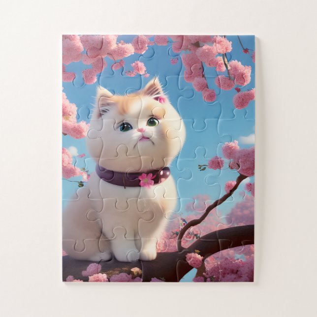 Puzzle Chat blanc au printemps (Vertical)