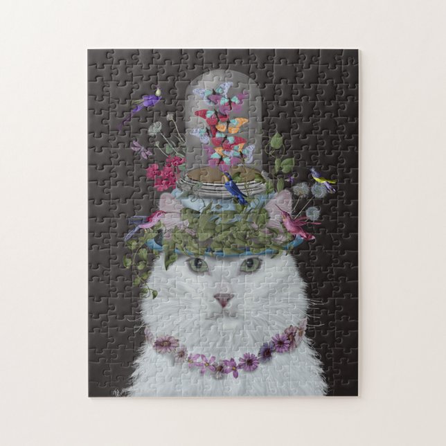 Puzzle Chat blanc avec cloche papillon (Vertical)