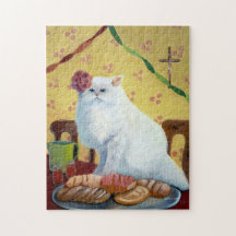 Chat blanc inspiré par la tradition mexicaine