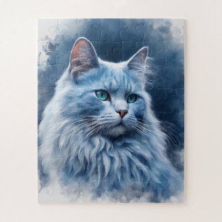 Puzzle Chat Blanc Majestueux aux Yeux Bleus – Bleu Élégan