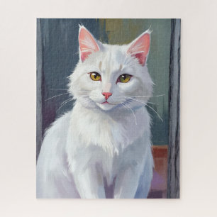 Puzzle Chat Blanc   Peinture d'animaux de compagnie au ch
