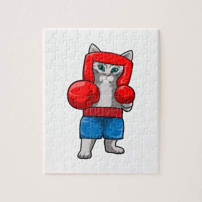 Puzzle Chat Boxe avec gants de boxe (Vertical)