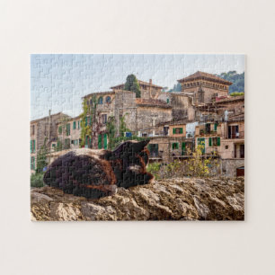 Puzzle Chat bronzage sur un mur - Valldemossa, Majorque