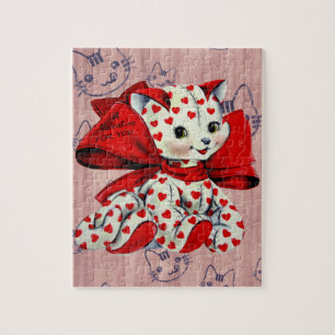 Puzzle Chat chaton blanc avec le coeur Vintage Valentines