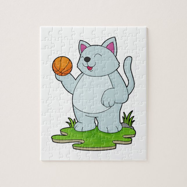 Puzzle Chat comme joueur de basket-ball avec basket-ball (Vertical)