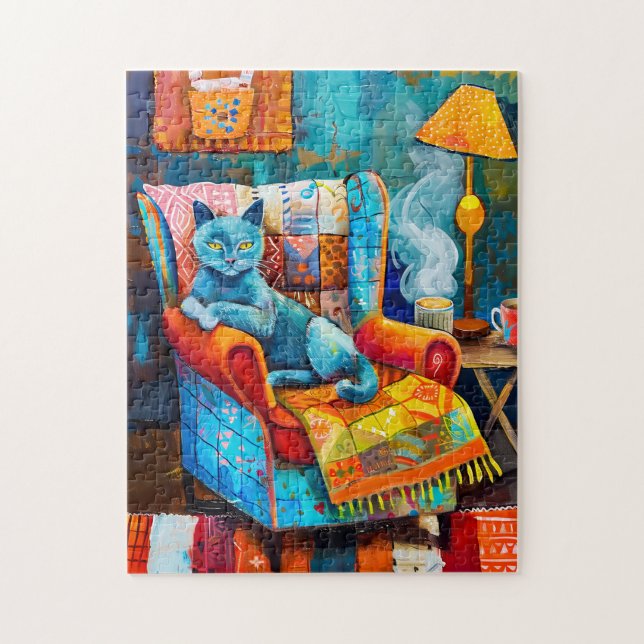 Puzzle Chat confortable dans fauteuil (Vertical)