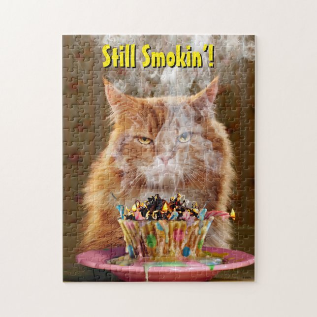 Puzzle Chat Cranky Drôle Avec Cupcake D'Anniversaire Fond (Vertical)