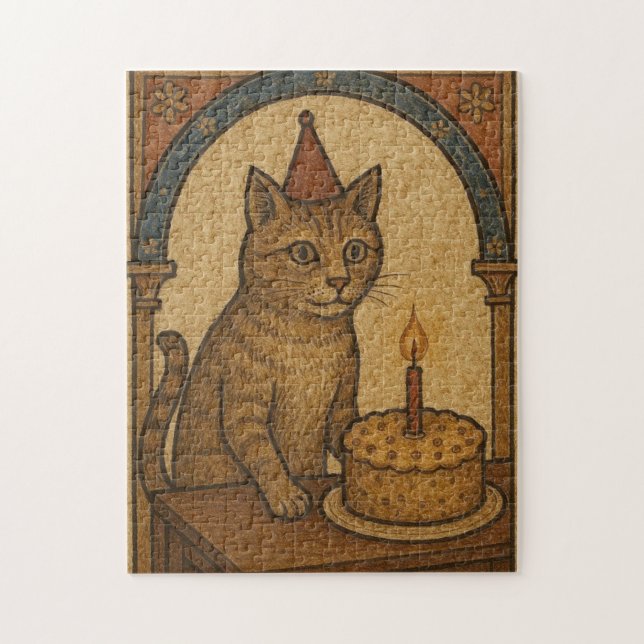 Puzzle Chat d'anniversaire médiéval (Vertical)