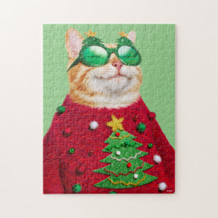 Puzzle Chat dans un pull de Noël moche