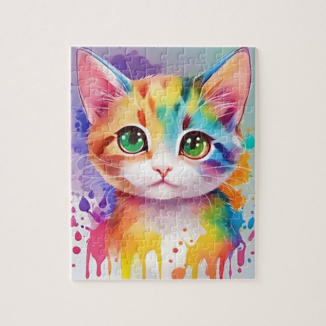 Puzzle Chat d'aquarelle de couleur (Vertical)