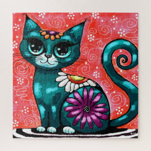 Puzzle Chat de chaton Whimsical assis sur le tapis Floral