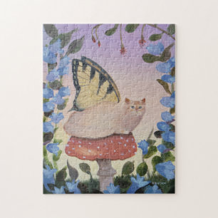 Puzzle Chat de fée de papillon Swallowtail sur champignon