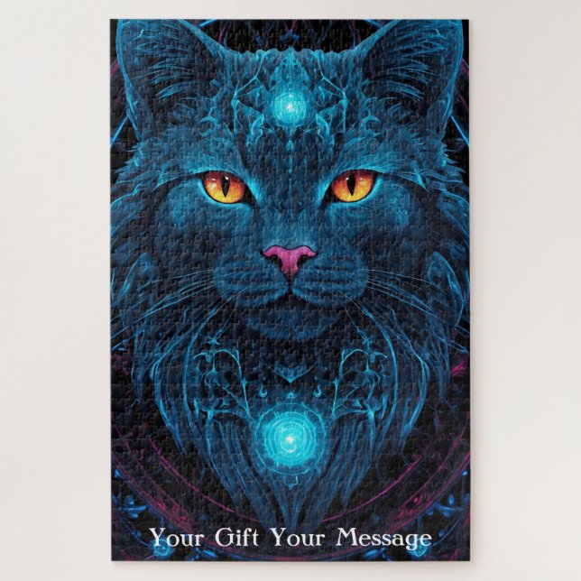 Puzzle Chat de gardien cosmique - Neon Galaxy Mandala (Vertical)
